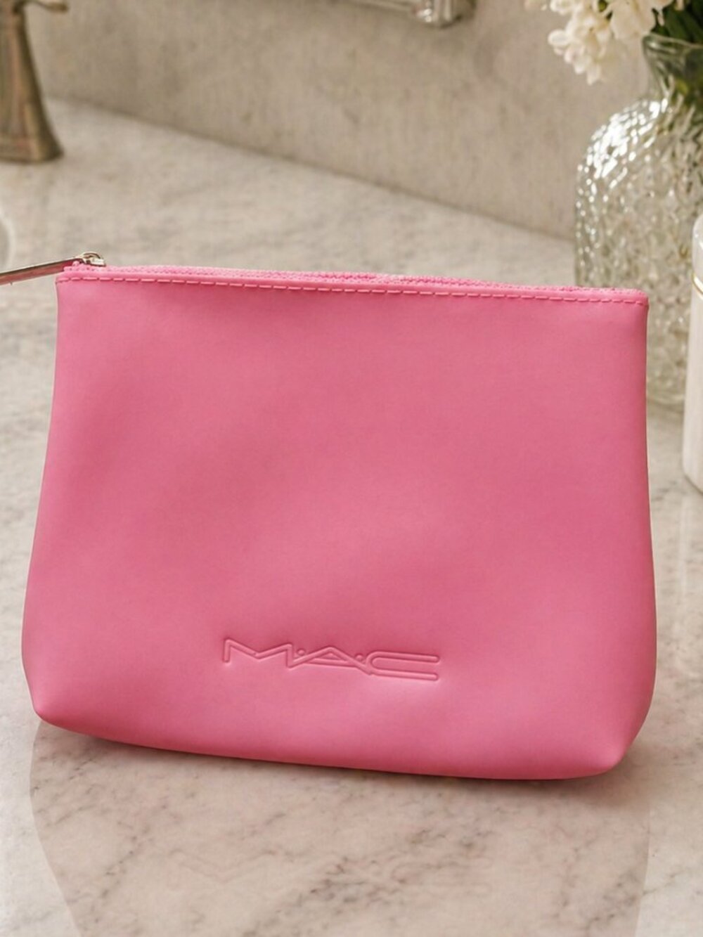 MAC Pink Cosmetic Bag – NWOT Rubberized Makeup Pouch Travel Case